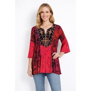 NWT Soft Surroundings Suzi Tunic Size L Atlantis Corals V Neck Bell Sleeves Boho